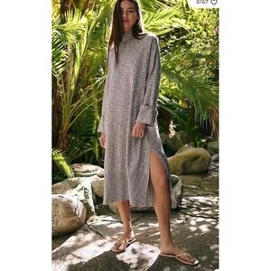 Free People Beach Faye Sweater Midi Dress Women Small Blue Oversized Linen Blend